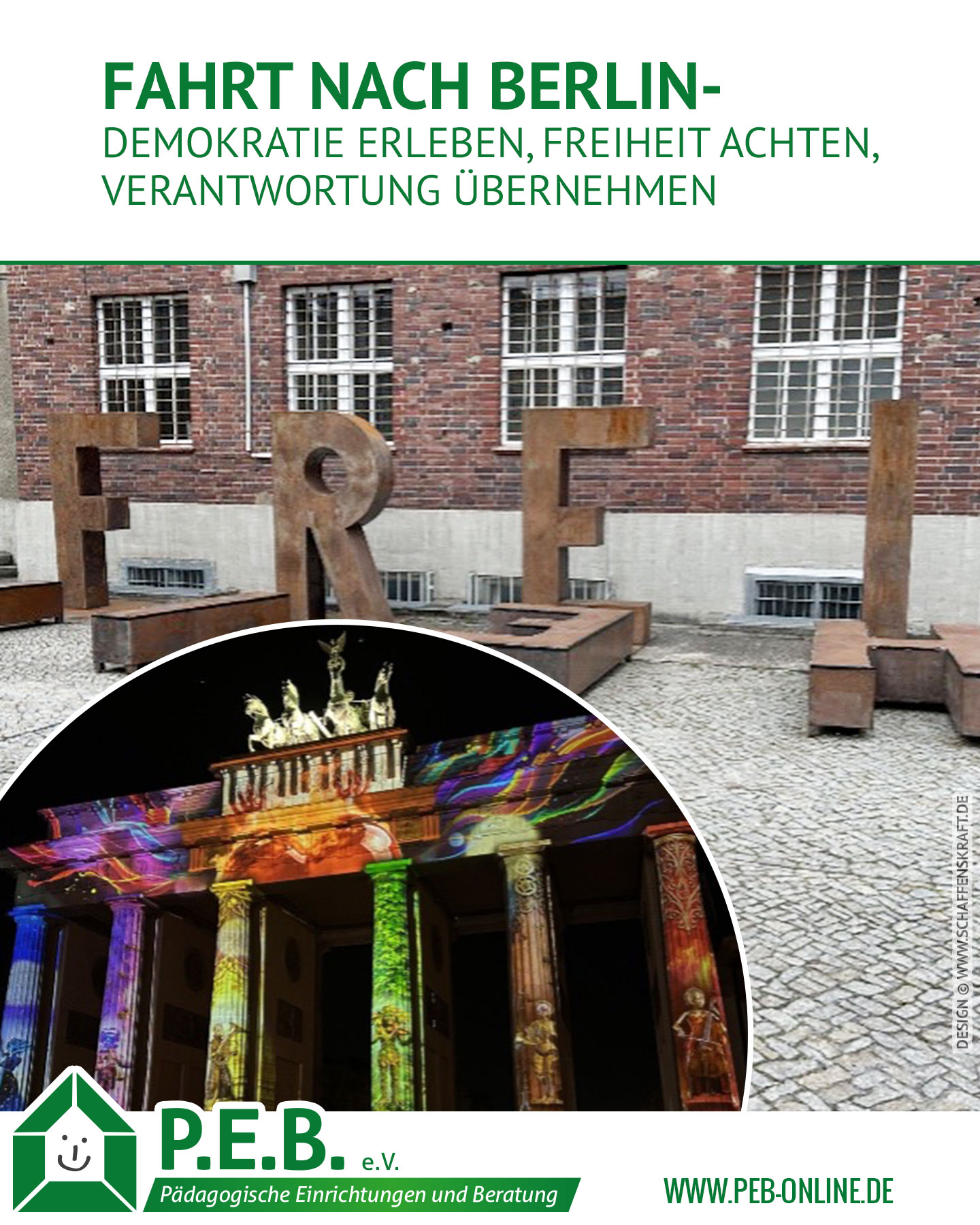 Werbegrafik zur Bildungsfahrt nach Berlin mit Freiheitsdenkmal